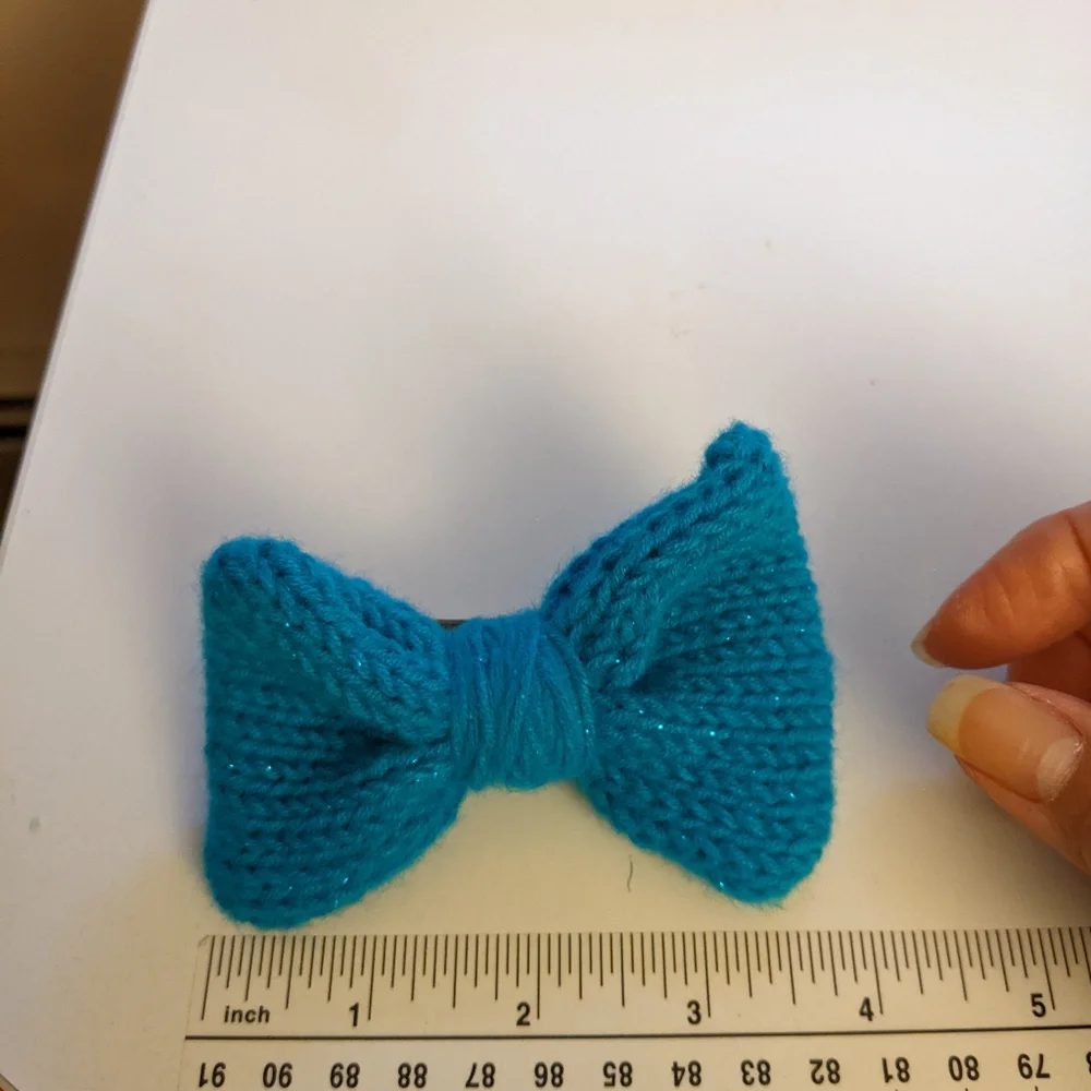 New Machine Knit Sparkly Turquoise Hair Bow on Hairclip, for teen or adult